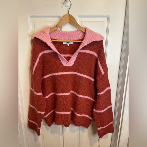 Grey Bandit Sweaters - Grey Bandit Women's Striped Sweater - Red and Pink M